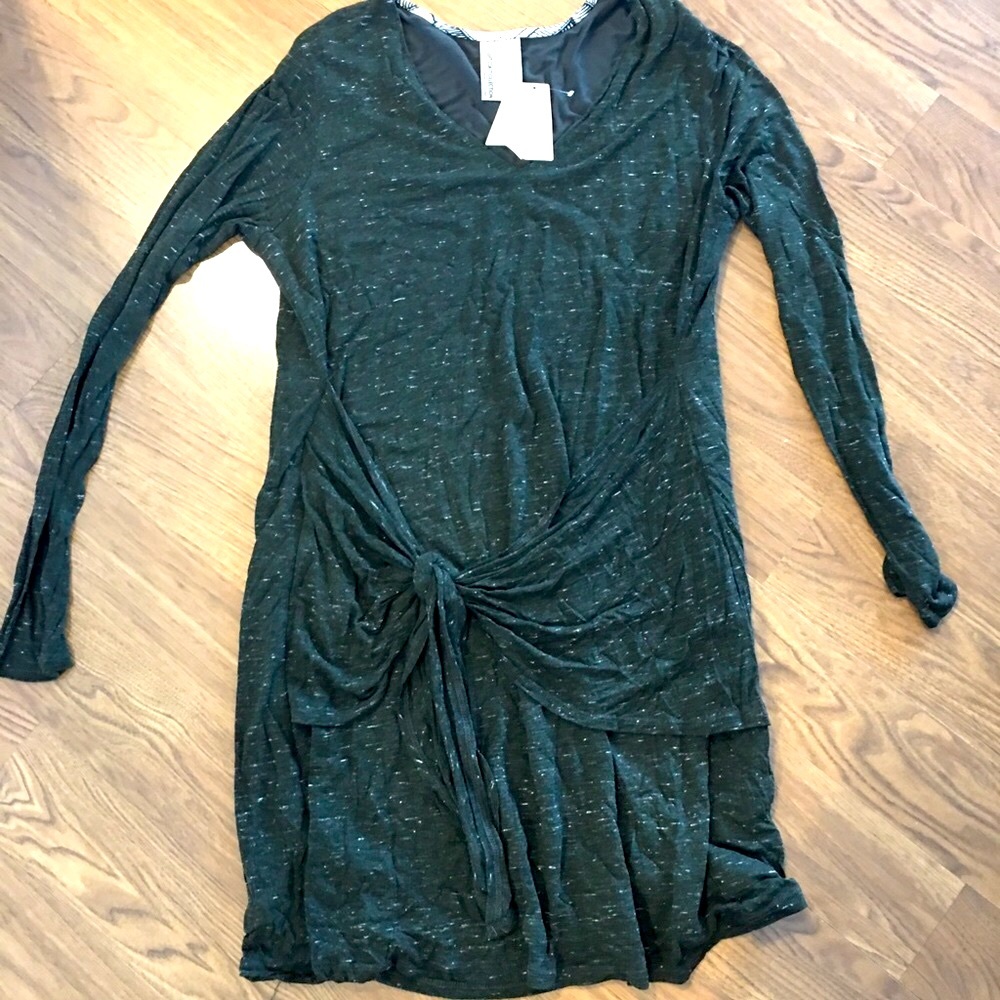Anthropologie Forest Green Knot Front Long Sleeve Dress